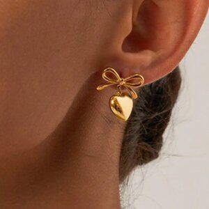Gold Heart and Bow Studded Earrings